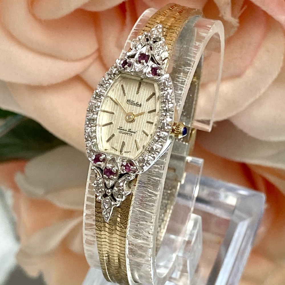 Vintage Lucien Piccard Diamond & Ruby Accented Bezel Dainty Cocktail Watch - Picture 3 of 16